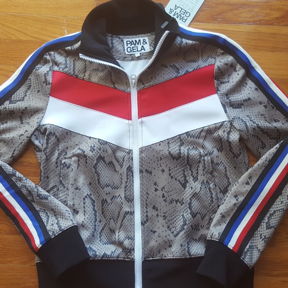 Pam & Gela snake print w/ stripes track jacket NEW